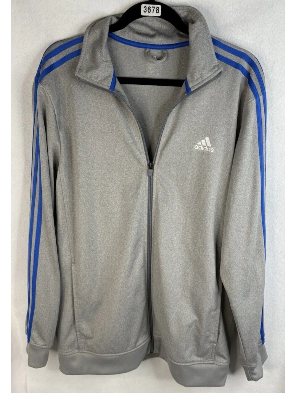 Adidas Mens Large Tricot Track Jacket Gray Blue Stripes Full Zip